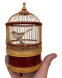 Vintage Wind Up Mechanical Bird In Bamboo Cage