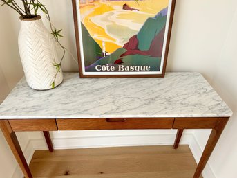 Crate & Barrel Wood Console With Marble Top