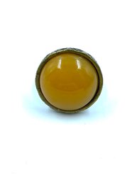 Brass & Faux Amber/butterscotch Tone Stone Ring