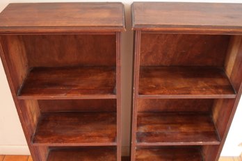 Nice Pair Of Matching Vintage Solid Wood Bookcases Shelves