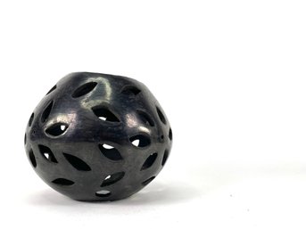 Oaxaca Black Clay Reticulated Oblong Sphere With Open Apertures At Top And Base