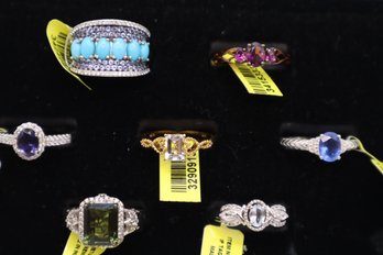 (7) 925 And Semi-Precious Stone Rings All Size 10, All Marked 925, Some Marked STS (Chuck Clemency) Some D'Joy