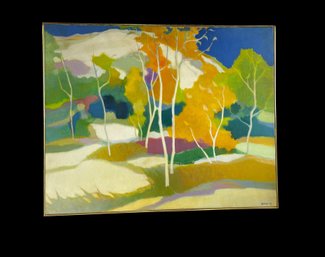 Amazing Tadashi Asoma Signed Oil On Canvas, White Hill In Autumn, 1976