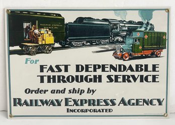 Vintage Ande Rooney Railway Express Agency Porcelain Sign