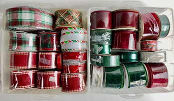 Large Lot Of Wired Christmas Ribbon (1 Of 3)