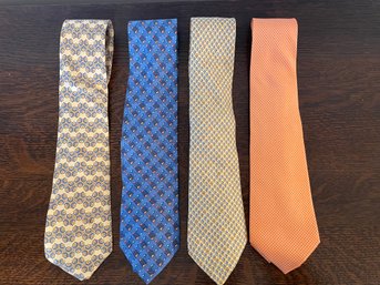 Four Hermes Silk Neck Ties Including Rain Drops