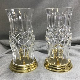 Fabulous Large Pair Of WATERFORD CRYSTAL Brass & Crystal Hurricanes - Newer Waterford Seahorse Mark - WOW !