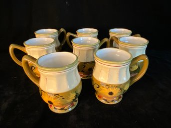 8 Piece Margaret Le Van Certified International Sunflower Ceramic Footed Mugs