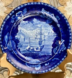 Antique E. WOOD & SONS DARTMOUTH Flow Blue Transfer Print Plate