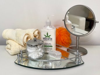 A Vanity Tray And Bath Accessories Including Ralph Lauren Hand Towels