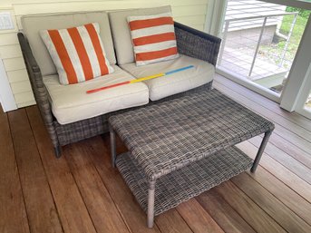 Wicker Patio Loveseat 54x29x26 And Coffee Table 33x20x16