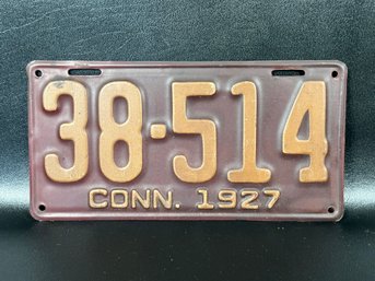 Vintage License Plate: CT 1927, 38-514