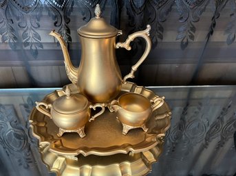 Gold Painted Coffee Set With Tray