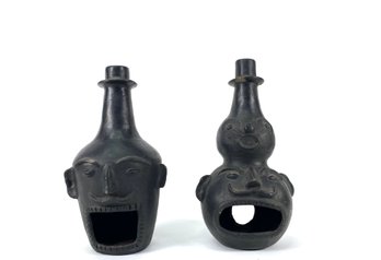 Oaxacan Black Pottery Character Candle Chimneys - Mexico