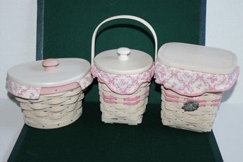 Lot Of Three Special Edition White Colored Longaberger American Cancer Society Basket Group With Charms