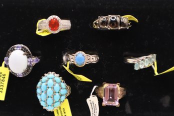 (7) 925 And Semi-Precious Stone Rings All Size 10 All Marked 925, Some Marked STS (Chuck Clemency) Some D'Joy