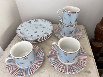 Laura Ashley 'Kaleidoscope' Set Of Four Mugs, Saucers & Breakfast Plates