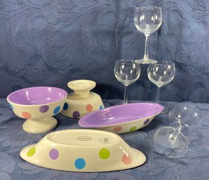 Wine Glasses And Century Dessert Dishes - Banana Split Or Sundae Dish