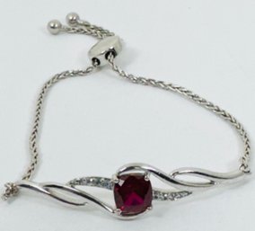 GORGEOUS RUBY AND WHITE TOPAZ STERLING SILVER ADJUSTABLE BRACELET