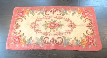 Antique Hand Knotted Pink Hook Rug Pink Floral