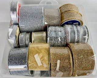 Large Lot Of Silver & Gold Wired Ribbon (3 Of 3)