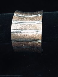 JCM Italy Sterling Silvet Two Tone Textured Wide Cuff Bracelet 378