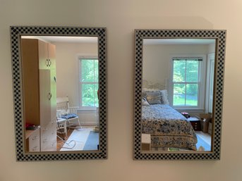 Pair Of Blue And White Checker Frame Mirrors