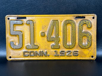 Vintage License Plate: CT 1926, 51-406