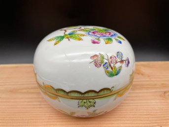 Herend Hungary- Hand Painted Trinket Box With Flowers And Butterflies.