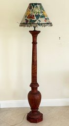 A Carved Wood Floor Lamp With Custom Shade