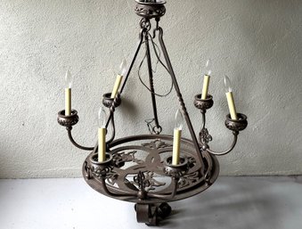 A Great Six-Light Chandelier With A Bronze Finish