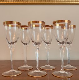 Collection Of Six Painted Gold Rim Toasting Glasses