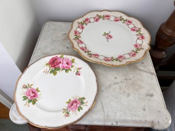 English Royal Albert & French Limoges Vintage Pink Rose Pattern Porcelain Chargers