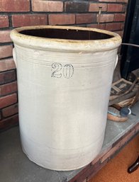 Vintage 20 Gallon Crock Brown Glazed Inside Stoneware Elephant Ear Handles.