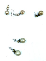 Pair Of Champagne Faux Pearl Earrings And Others For Repair/craft