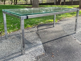 A Vintage Thick Glass And Chrome Coffee Table