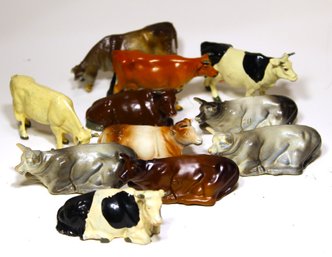 Great Lot 11 Vintage To Antique Original Paint On Lead Figures Of Cows