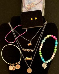 Vintage Jewelry Lot 17  - Gold Tone -   Bright Colors - Earrings - Necklaces - Bracelets