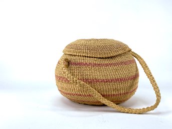 Warao Tribe - Woven Red Striped Covered Basket