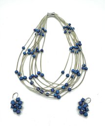 Sea Lily Beaded Wire Necklace W/ Matching Earrings