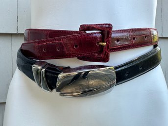 Two Leather Belts Crocodile Cordovan (size28' 70/85 And Black Joan Helpem Size S