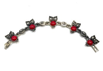 Vintage Owls With Red Beads Linked Bracelet
