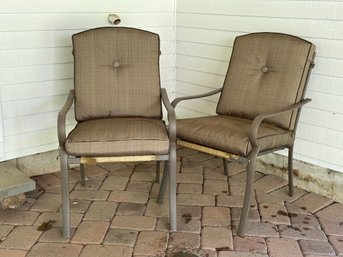 A Nice Pair Of  Outdoor Chairs With Neutrally-Upholstered Cushions, Perfect By The Firepit!