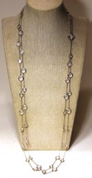 Vintage Sterling Silver And Crystal Set 66' Long Necklace Single Strand