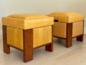 A Pair Of Modern Storage Ottomans In Snakeskin And Cane