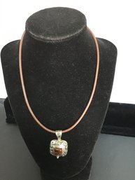 Brown Leather Necklace With Sterling Silver Brown Stone Pendant