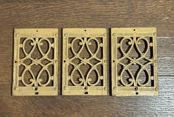 Vintage Set Of Three Gold Painted Cast Iron Ornate Trivets