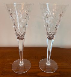 Pair Of Waterford Crystal Millennium Series Wheat Prosperity Champagne Flutes