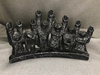 Very Nice Vintage Cast Metal Menorah With People - Fantastic Modern Look - Not Sure Of Sculptor - Nice Piece !