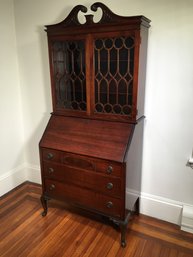 Very Pretty Antique Mahogany Bookcase Top Drop Front Secretary Desk - Very Unusual Piece - Nice Nice !